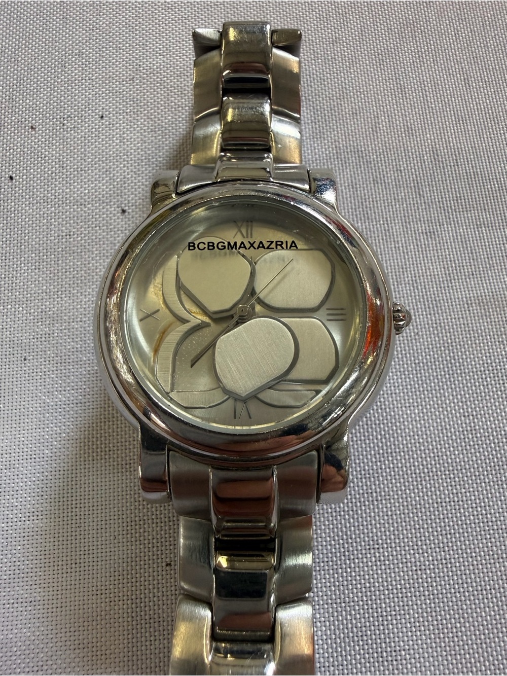 BCBG Maxazria 3D Flower Silver Tone Watch BG8100 38MM